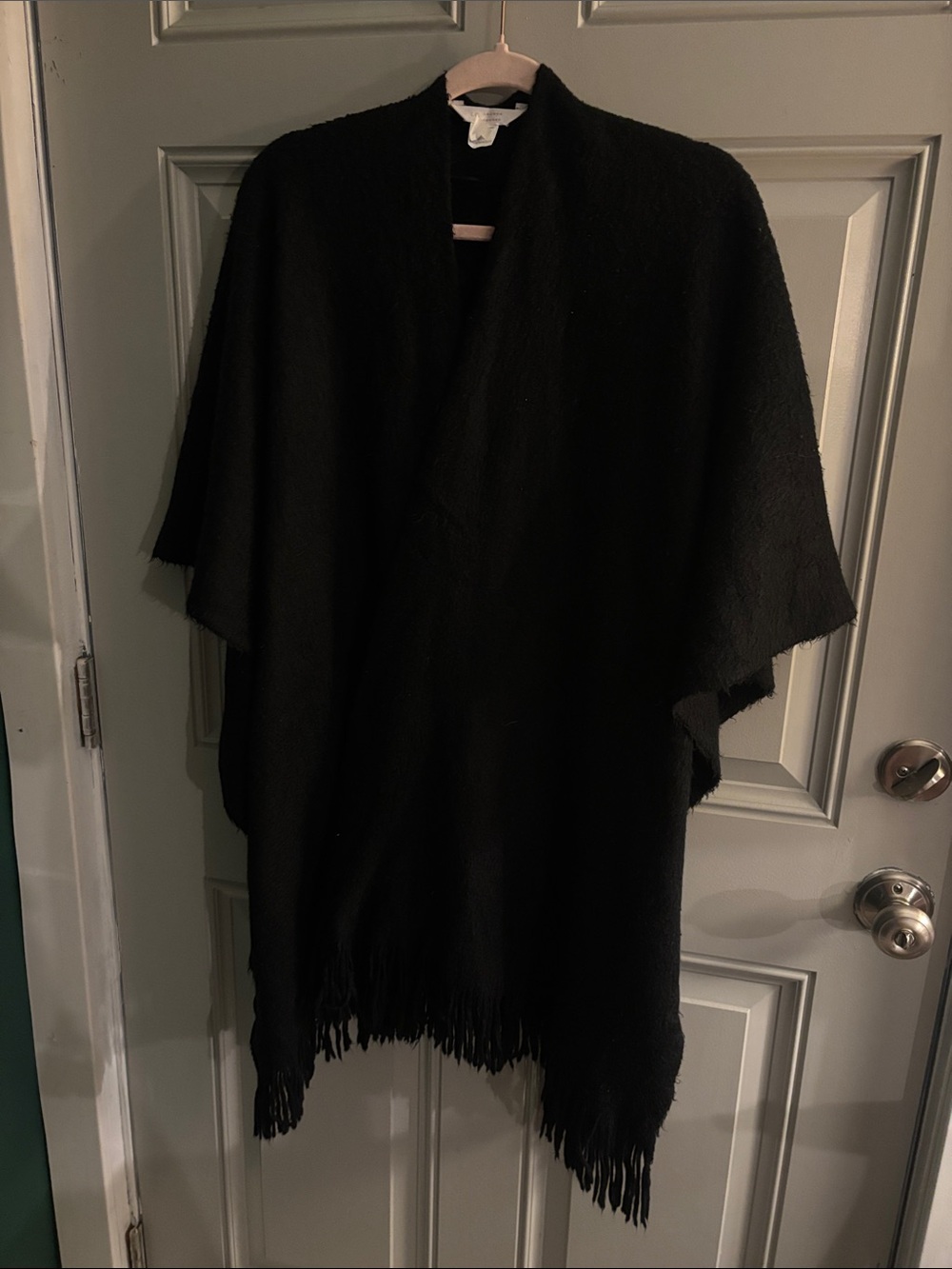 LC Lauren Conrad Black Fringed Open-Front Poncho